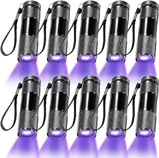 Roceei 10 Pieces UV Blacklight Flashlights, LED Flashlight Torch Light, Handheld Blacklight Flashlights, Mini Light Torch Detector, Portable UV Flashlight Torch for Pets Stains Urine (Purple Light)