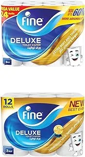 Fine Deluxe Toilet Paper 3 Ply, 96 Rolls x 140 Sheets, Highly Absorbent, Premium Feel Softness Bathroom Tissue Roll, Sterilized for Germ Protection, Maximum Tissue Thickness