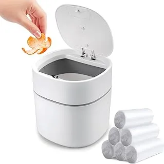 Mini Desk Trash Can with Lid with Trash Bags 180 pcs Press-Top 0.5 Gallon Tiny Countertop Waste Basket Small Table Top Plastic Covered Garbage Bin for Desk Top