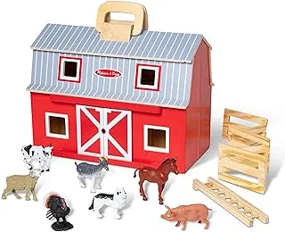 Melissa & Doug Fold and Go Wooden Barn With 7 Animal Play Figures - Farm Animals Portable Toys For Kids And Toddlers Ages 3+