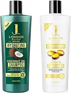 JL Essential Hair Care - Coconut Oil Shampoo and Keratin Conditioner Set for Hydrating and Strengthening Hair (400ml Each)