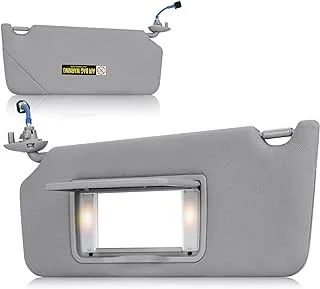 Left Driver Side Sun Visor with Vanity Light for Honda Accord 2008 2009 2010 2011 2012, Replace 83280TA0A91ZB Gray