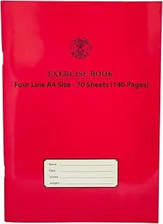 Sadaf Four Line 70 Sheets Exercise Book, A4 Size, Red