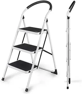 Folding Steps Ladder Domestic Light Stepladder Household Combination Multi Function Ladders Indoor Outdoor (White Steel Ladder, 3 Steps)