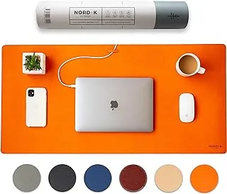 Nordik Leather Desk Mat Cable Organizer (Tangerine Orange 35 X 17 inch) Premium Extended Mouse Mat for Home Office Accessories - Non-Slip Vegan Leather Desk Pad Protector & Desk Blotter Pad