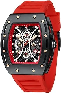 AIMES Watches for Men Luxury Skeleton Tonneau Watch for Men Waterproof Adjustable Silicone Strap Steampunk Style Chronograph Calendar Date Business Luminous Cool Large Square Face Wristwatch