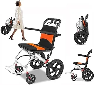 COOLBABY Folding Transport Wheelchairs, Ultra-Light Portable Travel Wheelchairs with Handbrake, Aluminum Alloy Lightweight Transportation Wheelchair Trolleys for Elderly and Children