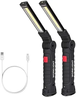 Coquimbo LED Torch Rechargeable, Work Light Gifts for Men, Emergency Inspection Lamp 360° Rotate Mechanic Light with Magnetic Base Hook (2 Pack, Black)