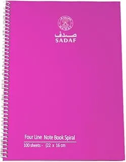 Sadaf 100 Sheets Four Line Hard Cover A5 Spiral Notebook, 22 x 16 Size, Magentha