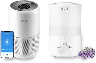 LEVOIT Core300S Smart Air Purifier for Home Bedroom, White + LEVOIT 3L Humidifiers for Bedroom with Night Light, Cool Mist Humidifier, White