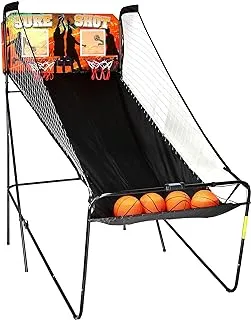 Hathaway Sure Shot Dual Electronic Basketball Arcade Game with Electronic Digital Scoring and Timer, Easy Folding for Storage, 4 Balls and 2 Nets, Black/Orange