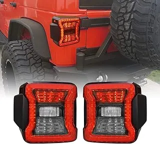 مصابيح خلفية LED بعدسات دخان من allinoneparts لسيارة جيب رانجلر JK/JKU، JL Look Taillights مع ضوء تشغيل، مصباح إشارة دوران الفرامل ووظيفة المصابيح العكسية، زوج