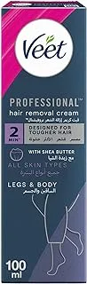 Veet Professional Hair Removal Cream, Legs & Body - Designed for Tougher Hair, Suitable for All Skin Types, With Shea Butter, 100ml