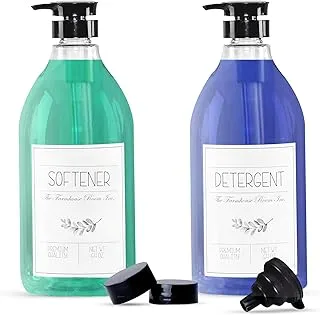 The Farmhouse Room Inc.1/2 Gallon Bottles for Liquid Detergent and Fabric Softener(64oz.) BPA Free & PET Plastic Laundry Soap Dispenser w/Waterproof Labels (Detergent/Softener 2-Pack)