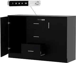 Mahmayi Glas 1147 Storage Cabinet with 3 Storage Drawer and 2 Side Door with Touch Screen Digital Lock ideal for Home and Office - Black