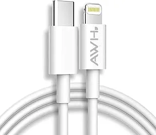 AWH Compatible With iPhone Fast Charging Cable, 3M, Type C Power Delivery PD 18W Charging Cord for iPhone 13/13pro/13pro max 12 /12Pro Max/12Mini11/11Pro/XS/Max/Xr/X/8/8Plus/iPad, White.