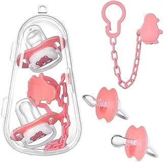 Baby Pacifier Set - 4 in 1 (2 Pacifiers, 1 Plastic Chain, 1 Pacifier Case) - For Baby Boys - Best Pacifiers for Breastfed Babies - Newborn to 6 Months