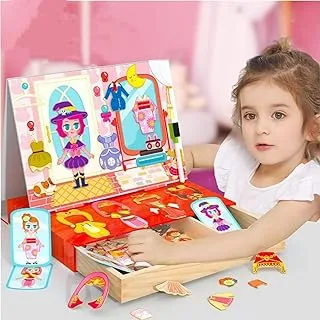 LIMOS Magnetic Dress Up Toys for Little Girls,Wooden Dress Up Box Travel Toys,Match Game Imagination Magnets Paper Dolls for Girls Ages 4-7,Princess Magnetic Dress Up Dolls