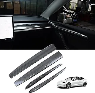 KKTR-CAR Dashboard Cover Wrap and Front Door Inner Armrest Panel Cover Trim Compatible with Tesla Model Y/ 3 (4 pcs) (Glossy Carbon Fiber Pattern)