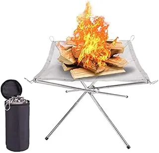 Outdoor Portable Fire Pit for Camping Collapsing Steel Mesh Fireplace Set 17inch Large Foldable Campfire Grill Tools with Carrying Bag for Outside Deck Camping Cooking Patio Table Balcony