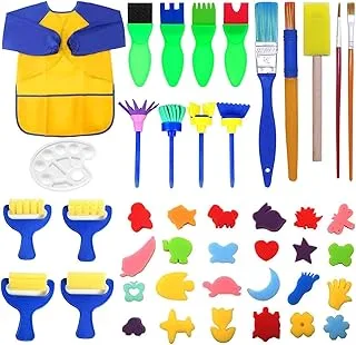 Montchi Sponge Paint Brushes Kits, 43 Pcs Kids Painting Brushes Drawing Tools Kits, Children Early DIY Learning Paint Sets for Kids Arts and Crafts for Toddlers