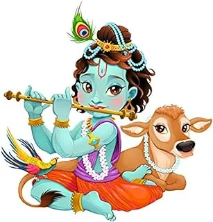 BPA® PVC Vinyl 'Lord Krishna with Flute Cute' Wall Sticker (50cm x 70cm, Multicolour)