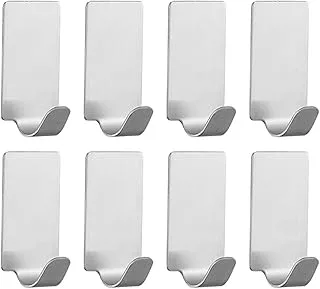 ECVV 8 Pack Self-adhesive Hooks, Heavy Duty Stainless Steel Wall Holder, Waterproof Towel Hanger for Home Kitchen Bathroom-Silver