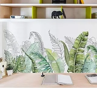 BPA Green Banana Leaf Tropical Plants Wall Stickers, Peel and Stick Palm Tree Plant Leaves Decals, DIY Art Decor Home Decorations Jungle Sticker Mural for Living Room Bedroom (D)