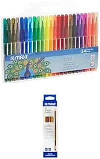 Maxi Washable Felt Tip Pens 24 Color + Pencil HB With Rubber Tip Box of 12 Black