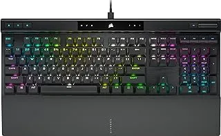 لوحة مفاتيح الألعاب البصرية الميكانيكية Corsair K70 PRO RGB - مفاتيح خطية OPX، أغطية مفاتيح PBT مزدوجة اللقطة، فرط الاقتراع 8000 هرتز، مسند راحة اليد مغناطيسي ناعم الملمس - تخطيط NA، QWERTY - أسود