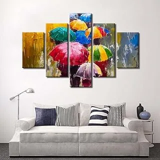 Umbrellas And Colors, Canvas Wall Art, Multicolour, Canvas, 5 Pieces, 2X30X60-2X30X80-30X100 Cm By(BPA®)