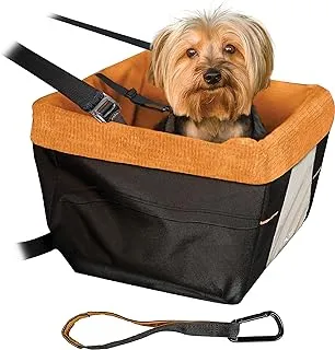 Kurgo Dog Booster Seats for Cars - Pet Car Seats for Small Dogs and Puppies Weighing Under 30 lbs - Headrest Mounted - Dog Car Seat Belt Tether Included - Skybox Style, Black/Orange