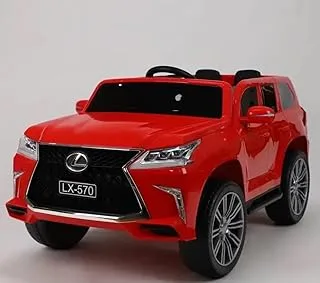 سيارة ركوب للأطفال تعمل ببطارية 12 فولت من Dorsa على طراز سيارة Lexus LX570 SUV مع الموسيقى والصوت والضوء | مقاعد جلدية وإطارات مطاطية للقيادة لسيارات الدفع الرباعي لعمر 2 إلى 8 سنوات للأولاد والبنات (أحمر)