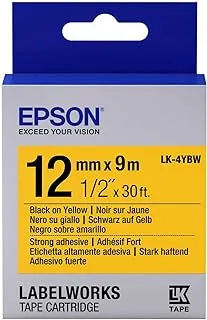 خرطوشة شريط LK لاصقة قوية من Epson LabelWorks (تستبدل LC) ~ 1/2 بوصة أسود على أصفر (LK-4YBW) - للاستخدام مع طابعات الملصقات LabelWorks LW-300 وLW-400 وLW-600P وLW-700