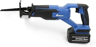 VTOOLS 20V 4.0 Ah Cordless Reciprocating Saw With Variable Speed and 2 Saw Blades, Brushless Motor Up to 2700 RPM, for Wood, Metal and Plastic Cutting, Blue, VT1220