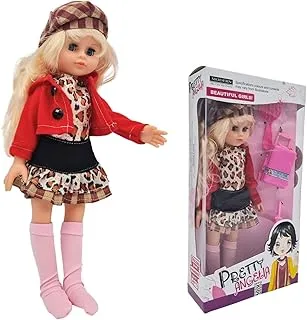 Fitto Blond Hair Poseable American Doll with Hat, Leopard Dress & Red Jacket Pretty Doll 14Inch Size with Accessories Toys For Girls