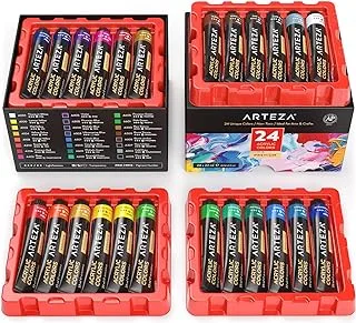 ARTEZA Acrylic Paint, Set of 24 Colors/Tubes (0.74 oz, 22 ml) W/Storage Box, Rich Pigments, Non Fading, Non Toxic for Artist & Hobby Painters, Art Supplies for Canvas Painting