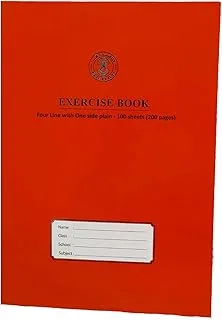 Sadaf Four Line with One Side Plain Exercise Book, 200 Pages, Red