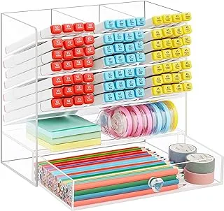 Marbrasse Clear Pen Organizer Storage, Acrylic Desk Organizer with 12 Compartments, Pen Organizer for Desk, Desktop Art Organizer for Office School Art Supplies (Acrylic Pen Holder with Drawer)