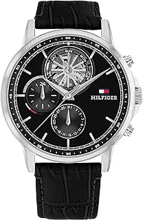 Tommy Hilfiger MEN'S BLACK DIAL BLACK LEATHER STRAP WATCH - 1710605