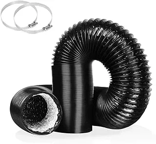 4Inch 10FT Long Flexible Aluminum Air Ducting, Heavy-Duty Black 4 Layer Dryer Vent Hose, Dryer Duct for HVAC Ventilation,Duct Fan Systems, 2 Stainless Steel Clamps Include