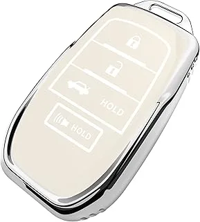 Tukellen for Toyota Key Fob Cover Special Soft TPU Key Case Key Shell Compatible with 2019-2023 Land Cruiser,2021-2023 Venza, RAV4 Prime, Hilux,Fortuner,2022 Tundra Key Shell (White, 4-5 Buttons)