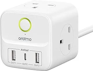 وصلة طاقة Oraimo PowerHub T OWS-U342WHT قابس بريطاني 3 واجهات تيار متردد + 3 مخرج USB 2 متر أبيض