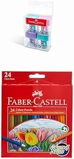 Faber-Castell Minibox Sharpener 4pc Pastel Colours + COLOUR PENCILS 24 COLOUR