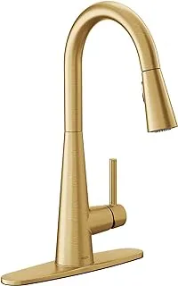 Moen 7864BG Sleek One Handle High Arc Pulldown Modern Kitchen Faucet Featuring Power Boost, Brushed Gold