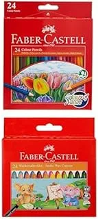 Faber Castell COLOUR PENCILS 24 COLOUR + Jumbo Wax Crayons 24 Color Round