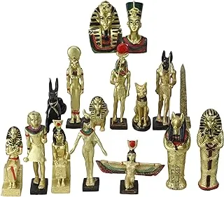 Ebros Miniature Egyptian Gods and Goddesses Figurine Set of 16 Featuring Anubis Osiris Maat Isis Bastet Sekhmet Obelisk Sphinx King TUT Queen Nefertiti Mummy Hathor Horus and Seth