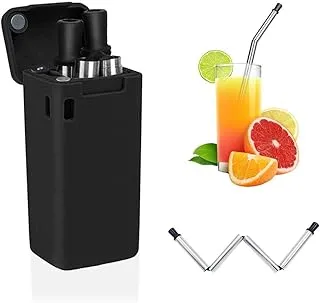 AMERTEER Collapsible Steel Straw, Reusable Stainless Steel Folding Drinking Metal Straw with Silicone Case and Cleaning Brush Set | Medical-grade TPE Par - Portable for Outdoor, Travel (Black)