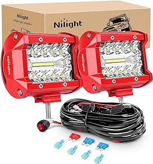 شريط إضاءة LED Nilight قطعتين 60 وات 4 بوصة مصابيح كومبو لبقع الصف الثلاثي مع مجموعة أسلاك لضوء الضباب ضوء القيادة ضوء العمل على شاحنة الطرق الوعرة SUV ATV UTV، ضمان لمدة عامين