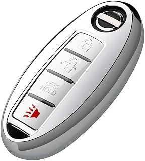 Tukellen متوافق مع غطاء Nissan Key Fob لحافظة Infiniti Key Fob الخاصة الناعمة من مادة TPU لحماية المفاتيح (3 أزرار 4 أزرار 5 أزرار) فضي